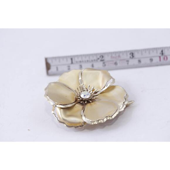 Golden Big Flower Brooch, 2.5 inches, Matte Finish, Eye-Catching, Jewelry, - Picture 2 of 2